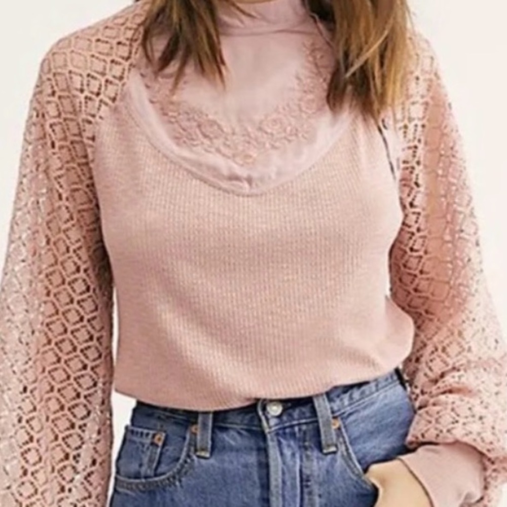 Free People L61265 Women's Sweetest Thing Thermal Top Blouse Pink
Size Large